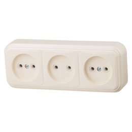 Розетка 3-ая (открытая, б/з) бежевая, Стандарт, Юпитер
