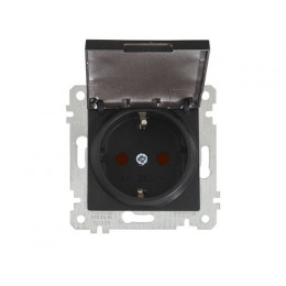 Розетка 1-ая (скрытая, без рамки, с/з, шторки, с крышкой) черная, RITA, MUTLUSAN