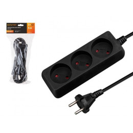 Удлинитель 5м (3 роз., 2,2кВт, б/з, ПВС 2х0,75) черный, Юпитер