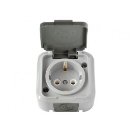 Розетка 1-ая (открытая, с/з, брызг. защ.) серая, Пралеска Аква, Bylectrica