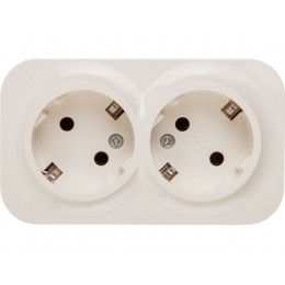 Розетка 2-ая (открытая, с/з) бежевая, Bailly, LEIDEN ELECTRIC