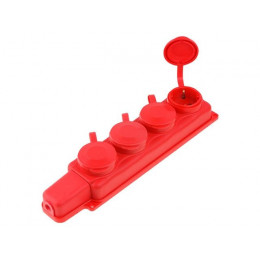 Розетка 4-ая переносная (с/з, 16А, 250В, брызг. защ.) каучук, красная Юпитер