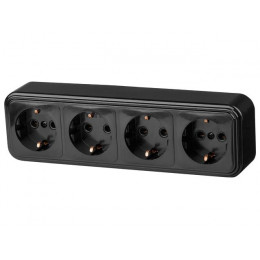 Розетка 4-ая (открытая, с/з) черная, Стандарт, Юпитер
