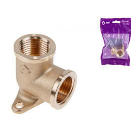 Колено 1/2" вн.-вн. с креплением, AV Engineering (инд. упак.)