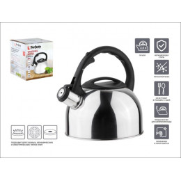 Чайник со свистком, нержавеющая сталь, 2.5 л, серия Magnum, серебристый металлик, PERFECTO LINEA