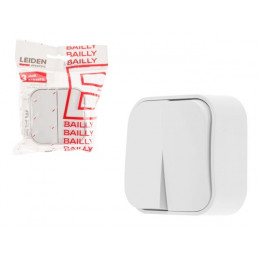 Выключатель 2 клав. (открытый, 10А) белый, Bailly, LEIDEN ELECTRIC