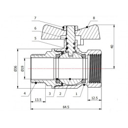 Кран шаровый 3/4" нар.-вн. бабочка PN40, AV Engineering