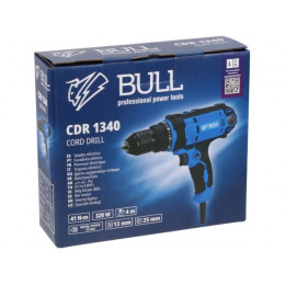 Дрель-шуруповерт BULL CDR 1340 в кор. 320 Вт, 41 Н*м, 2 скор., БЗП(мет.) 13 мм, 4 метра кабель