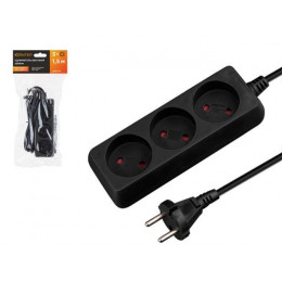 Удлинитель 1,5м (3 роз., 2,2кВт, б/з, ПВС 2х0,75) черный, Юпитер