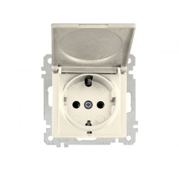 Розетка 1-ая (скрытая, без рамки, с/з, с крышкой) кремовая, DARIA, MUTLUSAN