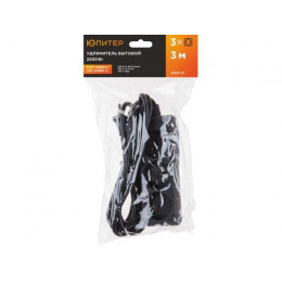 Удлинитель 3м (3 роз., 2,2кВт, б/з, ПВС 2х0,75) черный, Юпитер