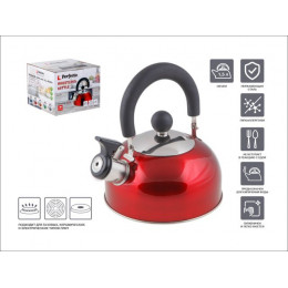 Чайник со свистком, нержавеющая сталь, 1.5 л, серия Holiday, красный металлик, PERFECTO LINEA