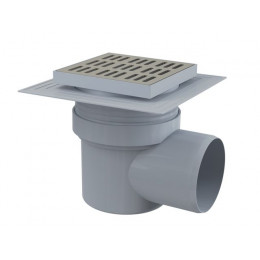 Сливной трап 150х150/110, подводка - боковая, решетка - нержавеющая сталь, воротник- 2-х уровневая
