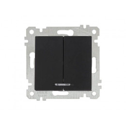Выключатель 2-клав. (с подсветкой, скрытый, без рамки, винт. зажим) черный, RITA, MUTLUSAN