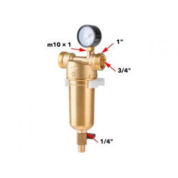 Фильтр самоочищающийся 1" нар. или 3/4"вн., 100 микрон, с манометром, AV Engineering (инд. упак.)