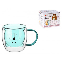 Кружка стеклянная с двойными стенками, 250 мл, синяя, серия Bear, PERFECTO LINEA