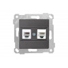 Розетка телефонная + компьютерная (RJ12+Cat5e, скрытая, без рамки) дымчатая, RITA, MUTLUSAN