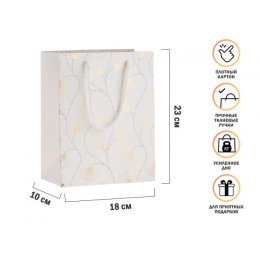 Пакет подарочный с ручками, 23х18х10 см., белый, серия Aurora, PERFECTO LINEA