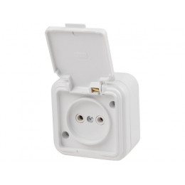 Розетка 1-ая (открытая, б/з, брызг. защ.) белая, Стандарт, Юпитер