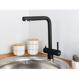 Смеситель для кухни (SUS 304) D35, серия ZAR с краном для пит. воды черный AV Engineering