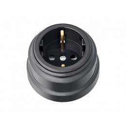 Розетка 1-ая (открытая, с/з) черная, Ретро, BYLECTRICA