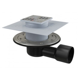 Сливной трап 105х105/50/75, боковой сток, решетка – нерж. сталь, гидрозатвор – комб. Alcaplast