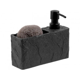 Диспенсер (дозатор) для моющего средства с подставкой для губки PEARL, черный, PERFECTO LINEA