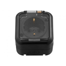 Розетка 1-ая (открытая, с/з, брызг. защ.) черная, Пралеска Аква, Bylectrica