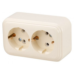 Розетка 2-ая (открытая, с/з) бежевая, Стандарт, Юпитер