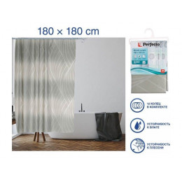 Шторка для ванной (12 колец в комплекте), 180x180 см, Secret, жемчужная, PERFECTO LINEA