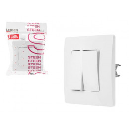 Выключатель 2 клав. (скрытый, 10А) белый, Steen, LEIDEN ELECTRIC