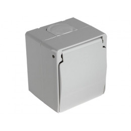 Розетка 1-ая (открытая, с/з, с крышкой) серая, NEMLIYER, MUTLUSAN