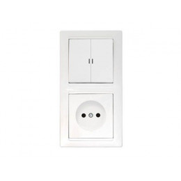 Блок выкл. 2 клав. + розетка (скрытая, б/з) со световой индикацией, белый, Стиль, BYLECTRICA