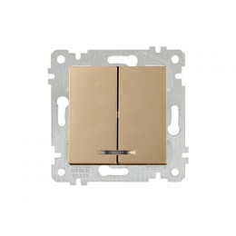 Выключатель 2-клав. (с подсветкой, скрытый, без рамки, винт. зажим) золото, RITA, MUTLUSAN