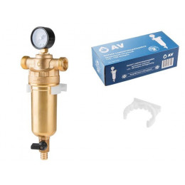 Фильтр самоочищающийся 3/4" нар. или 1/2" вн., 100 микрон, с манометром, AV Engineering (инд. упак.)