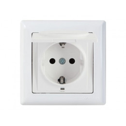 Розетка 1-ая (скрытая, с/з, с крышкой) белая, DARIA, MUTLUSAN