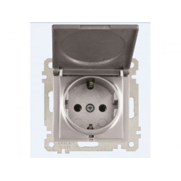 Розетка 1-ая (скрытая, без рамки, с/з, с крышкой) серебро, DARIA, MUTLUSAN