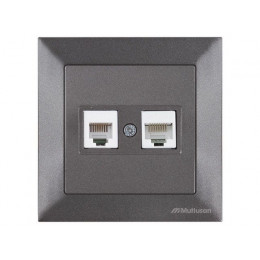 Розетка телефонная + компьютерная (RJ12+Cat5e, скрытая) дымчатая, DARIA, MUTLUSAN