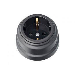 Розетка 1-ая (открытая, с/з, з/ш) черная, Ретро, BYLECTRICA