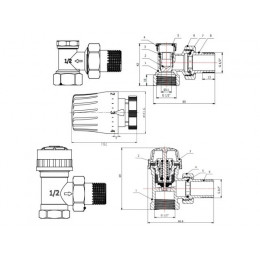 Комплект кранов угловой 1/2" для радиатора с термоголовкой, AV Engineering (инд. упак.)