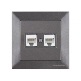 Розетка компьютерная 2xRJ45 (Cat5e, скрытая) дымчатая, DARIA, MUTLUSAN
