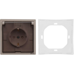 Розетка 1-ая с з/к крышкой прозрачн (скрытая, с/з, з/ш, брызг. защ.) песочная, Carre, BYLECTRICA