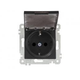 Розетка 1-ая (скрытая, без рамки, с/з, с крышкой) черная, RITA, MUTLUSAN