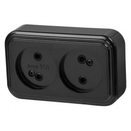 Розетка 2-ая (открытая, б/з) черная, Стандарт, Юпитер
