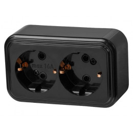 Розетка 2-ая (открытая, с/з) черная, Стандарт, Юпитер