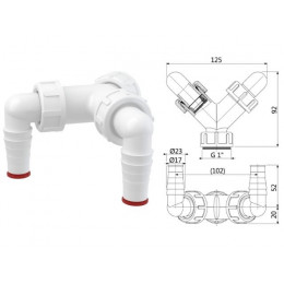 Колено с двумя штуцерами G1"/17-23 c обратными клапанами, Alcaplast