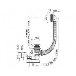 Сифон для ванны click/clack (длина 80 см), металл, Alcaplast