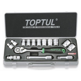 Набор головок 1/2" 8-24мм 15предм. 6гр. метал.кейс TOPTUL