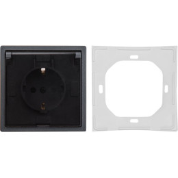 Розетка 1-ая с з/к крышкой прозрачн (скрытая, с/з, з/ш, брызг. защ.) графит, Carre, BYLECTRICA