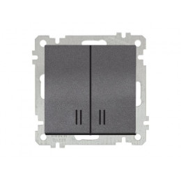 Выключатель 2-клав. (с подсветкой, скрытый, винт. зажим) дымчатый, ELITRA, MUTLUSAN